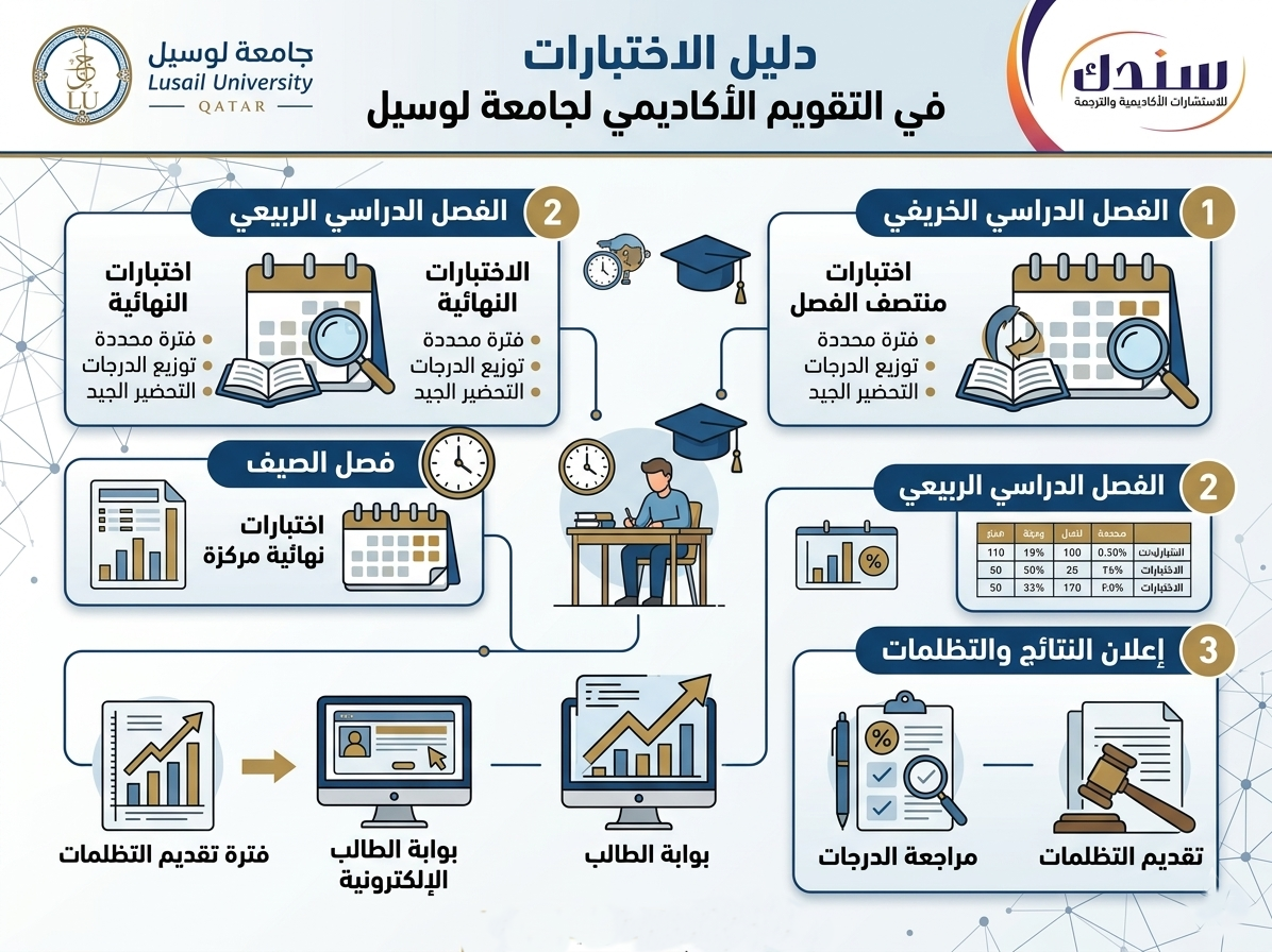 الاختبارات في التقويم الأكاديمي لجامعة لوسيل